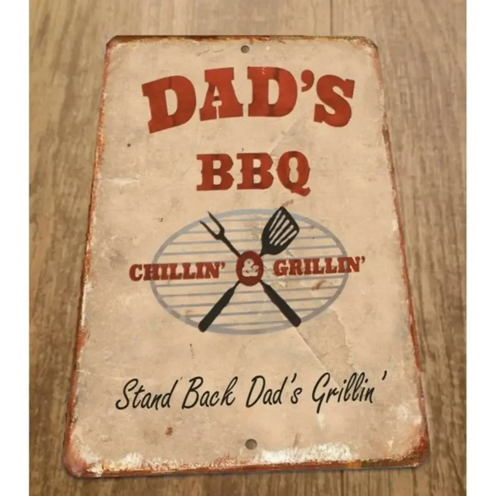 Dads BBQ Chillin and Grillin Stand Back‎ 8x12 Metal Wall Outdoor Patio Sign